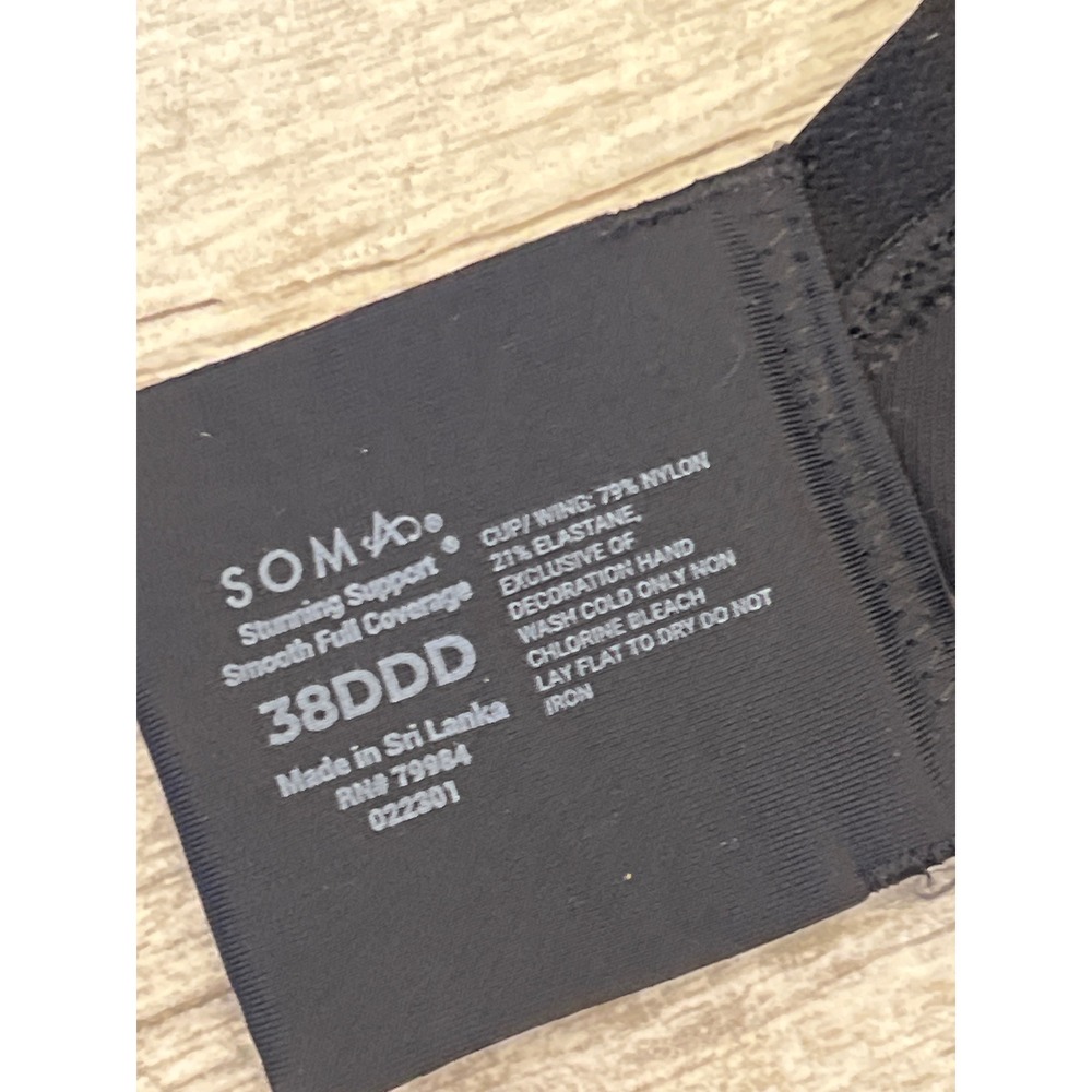 Soma Stunning Support Smooth Full Coverage Bra Black Underwire 38DDD‎ 022301